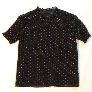 NWOT J. Crew  Black Chiffon Blouse w/Gold Foil Dots Sz S